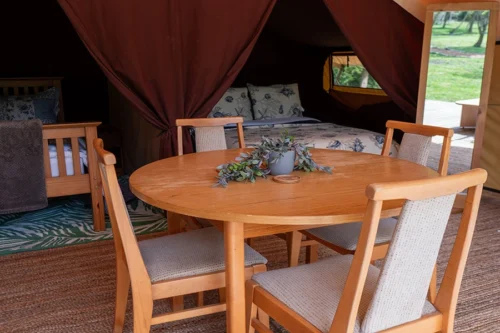 Chirps Safari Tent - a round table with 4 chairs around it