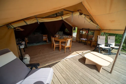 Chirps Safari Tent - A view inside the tent from the outside