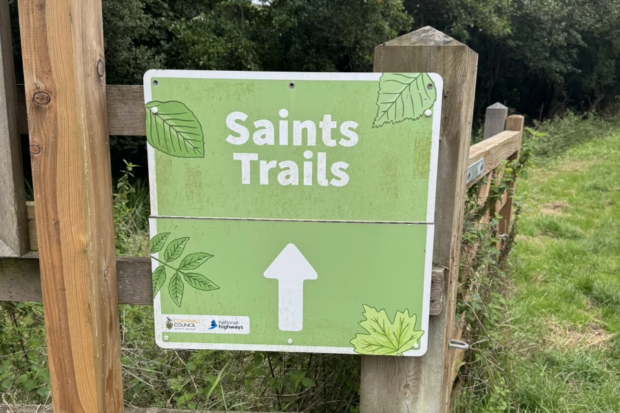 A sign for The Saints Trails, a hiking route from Perranporth to Goonhavern